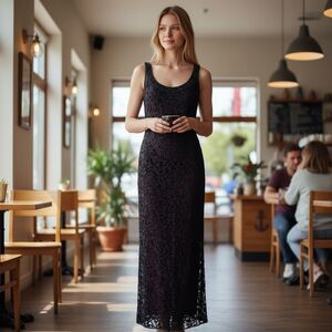 Black Tie Oleg Cassini Elegant Black beaded Evening Dress
